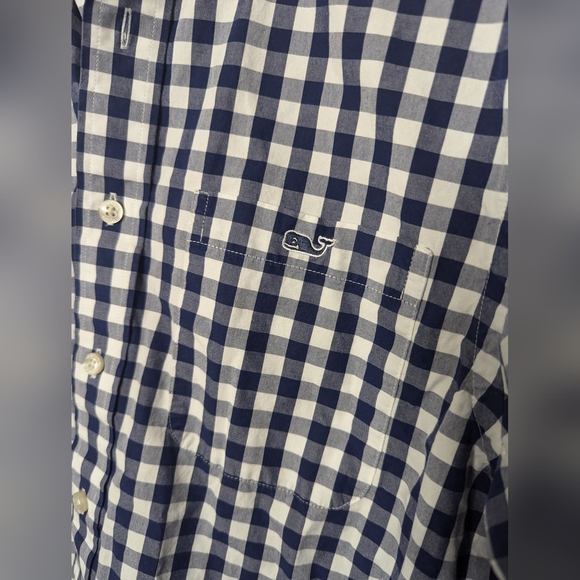 Vineyard Vines Mens Shirt Slim Fit Tucker Blue White Plaid Gingham Small Button - Picture 3 of 4